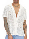 Men's Full Size Lace Button Up Short Sleeve Shirt Plus Size