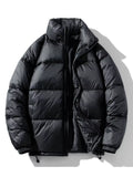 Men's Full Size Stand Collar Quilted Puffer Jacket with Drawstring Hem Plus Size