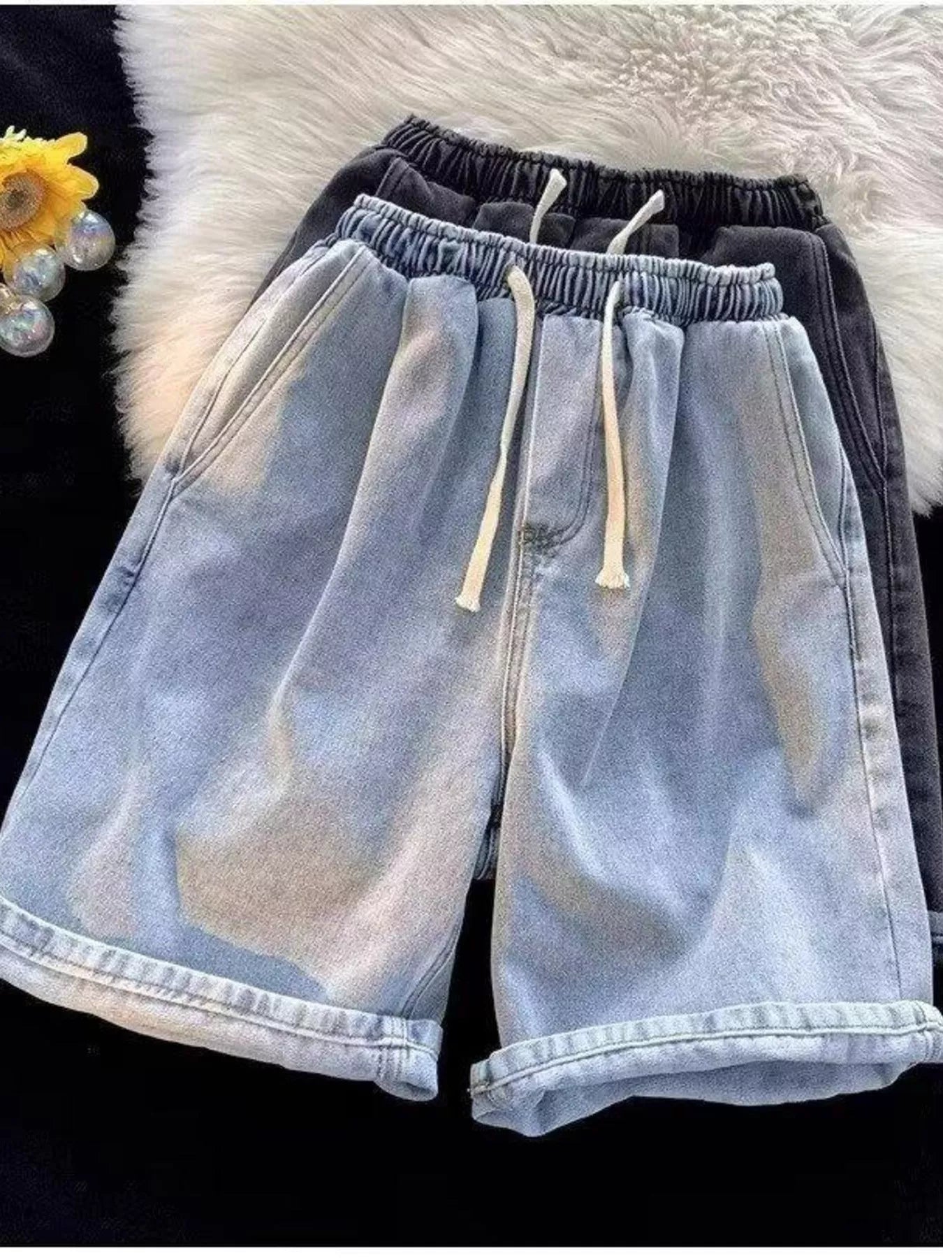 Men's Full Size Elastic Waist Washed Denim Shorts Plus Size