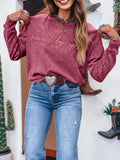 Saved By Grace Letter Embroidery Mineral Wash Loose Sweatshirt