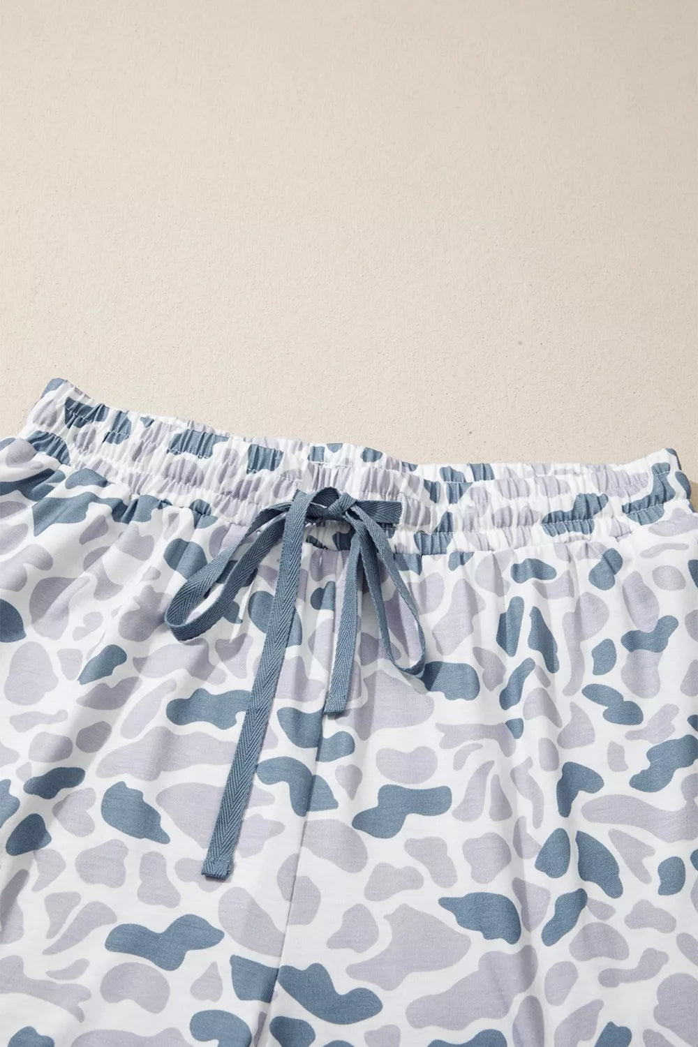 Camouflage Print Lapel Shirt Drawstring 2pcs Short Pajama Set