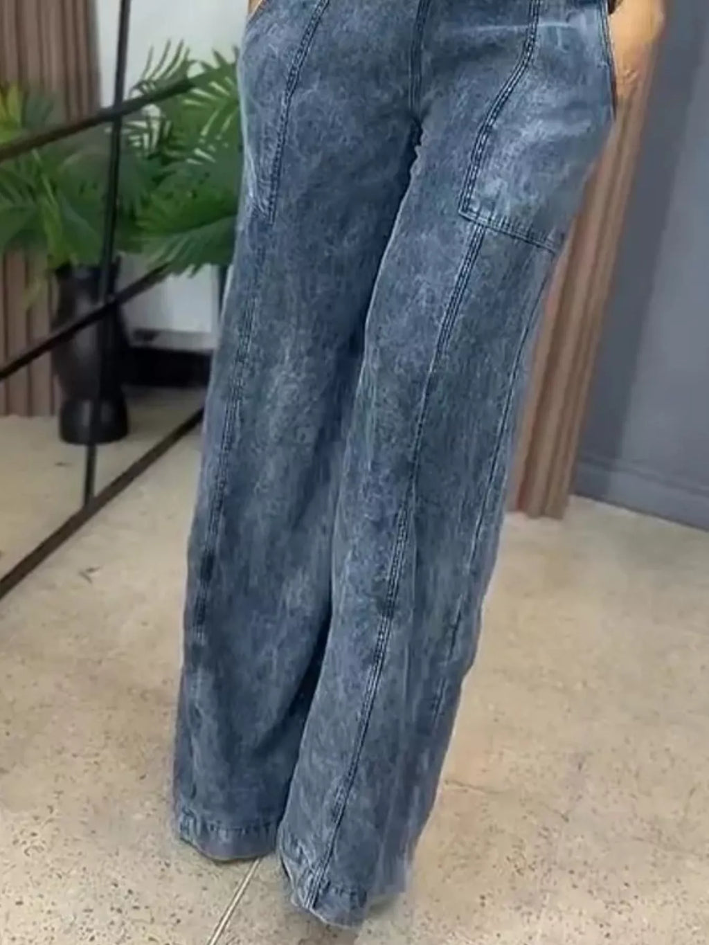 Full Size Vintage Wash Wide Leg Denim Overalls Plus Size