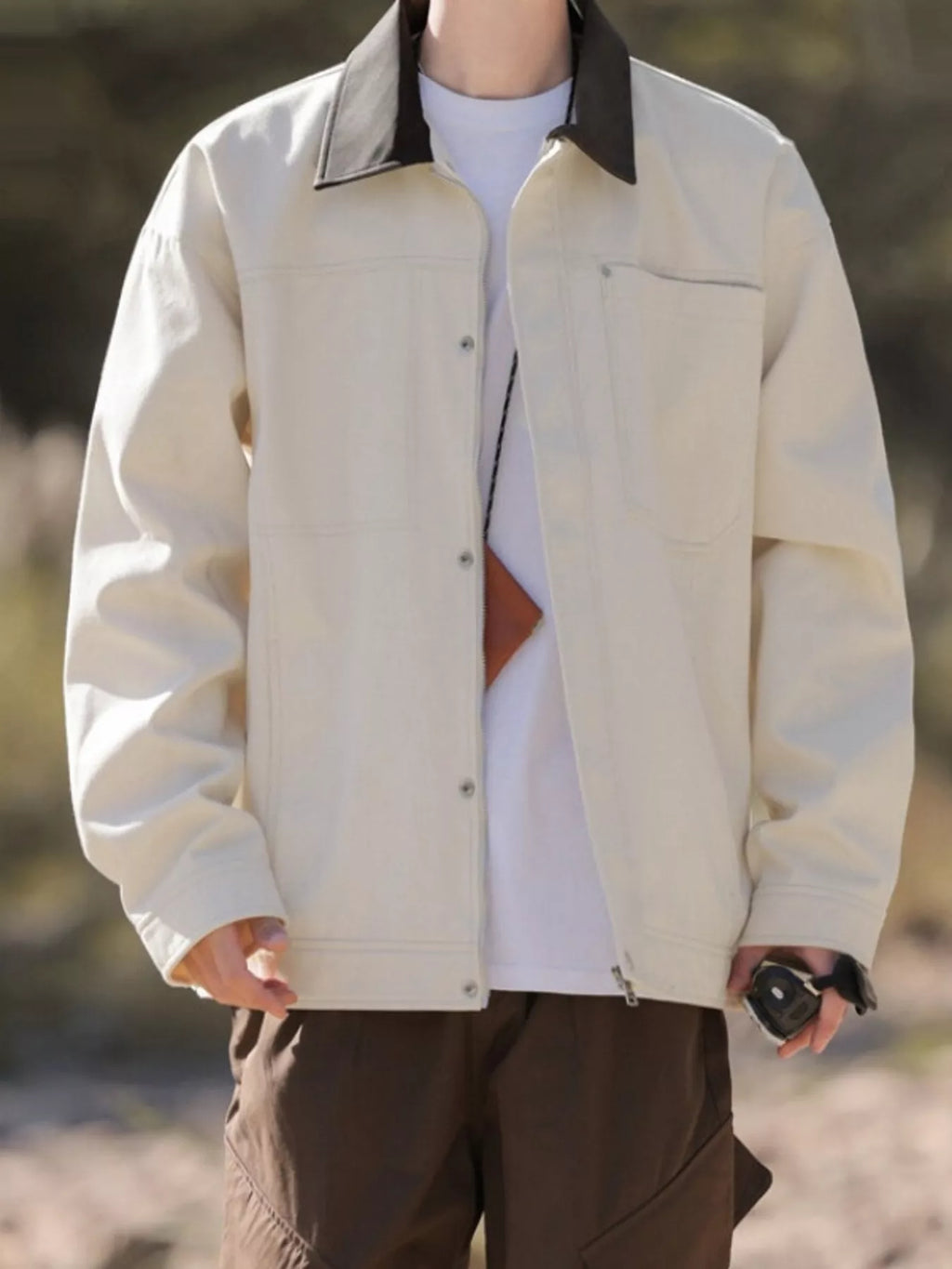 Men's Plus Size Contrast Collar Casual Jacket