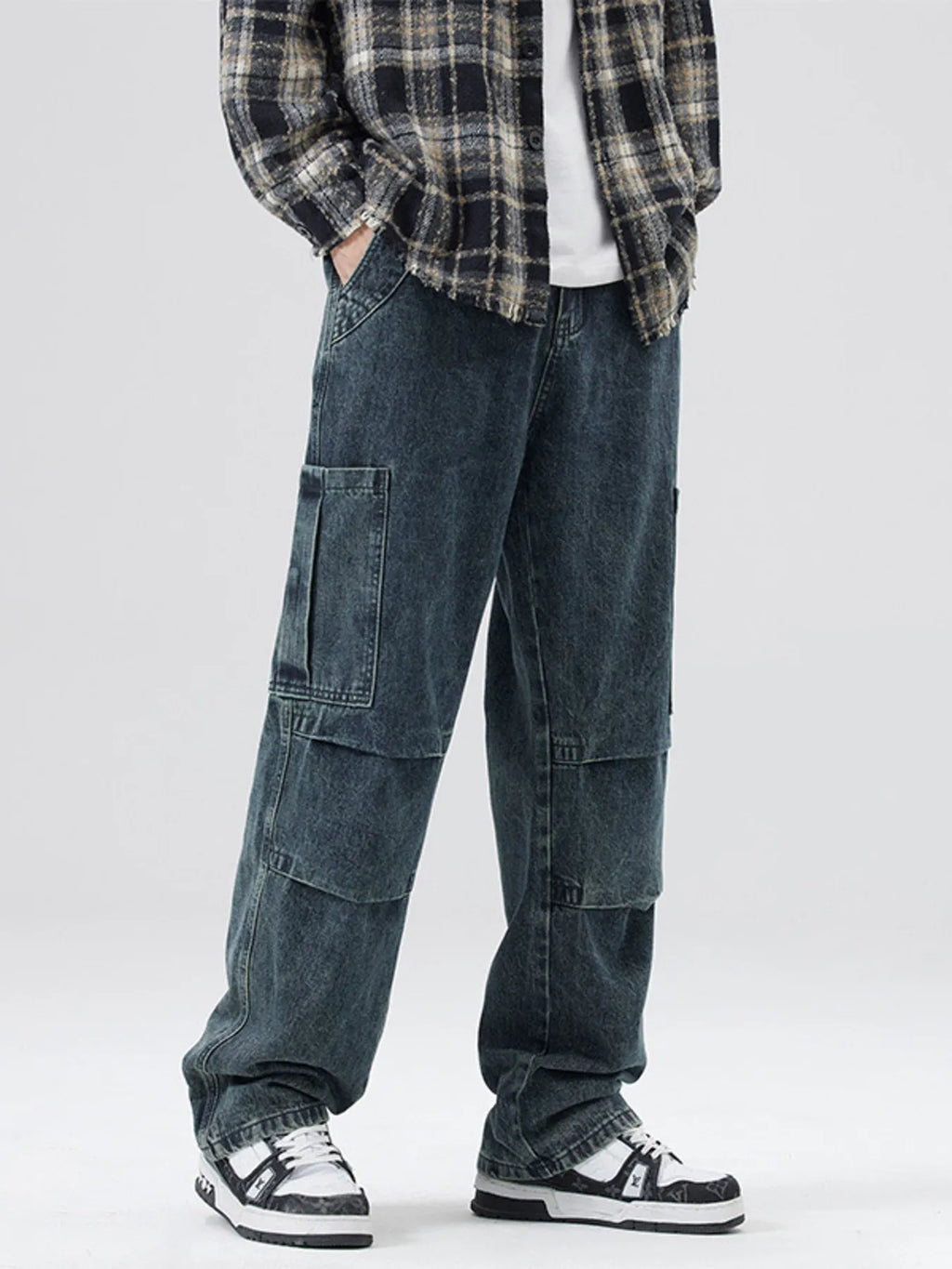 Men's Full Size Distressed Cargo Jeans Plus Size