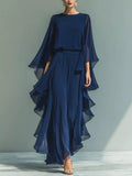 Ruffled Chiffon Long Sleeve Top and Pants Set