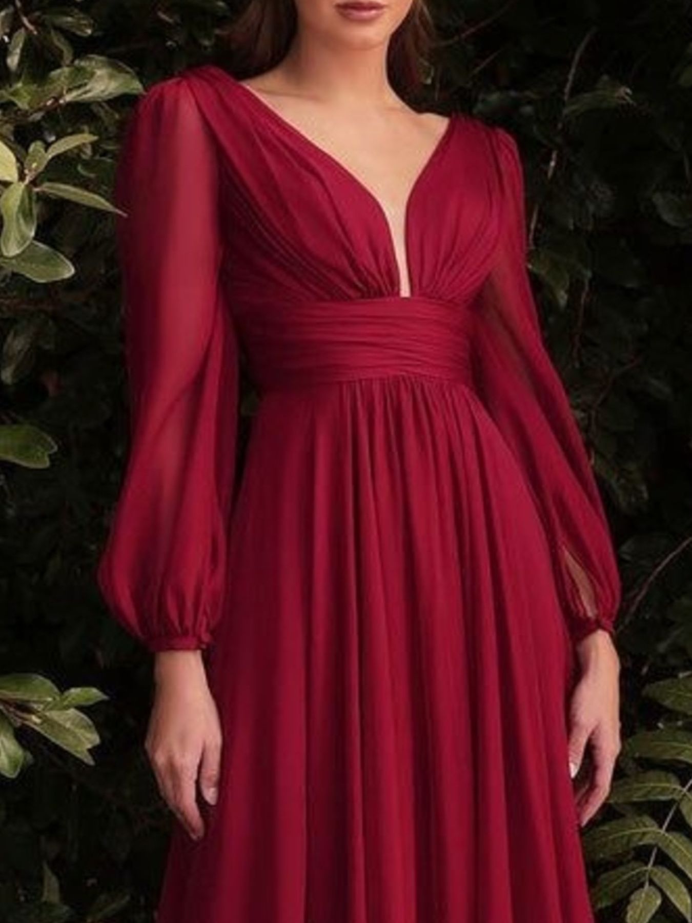 V-Neck Balloon Sleeve Maxi Dress