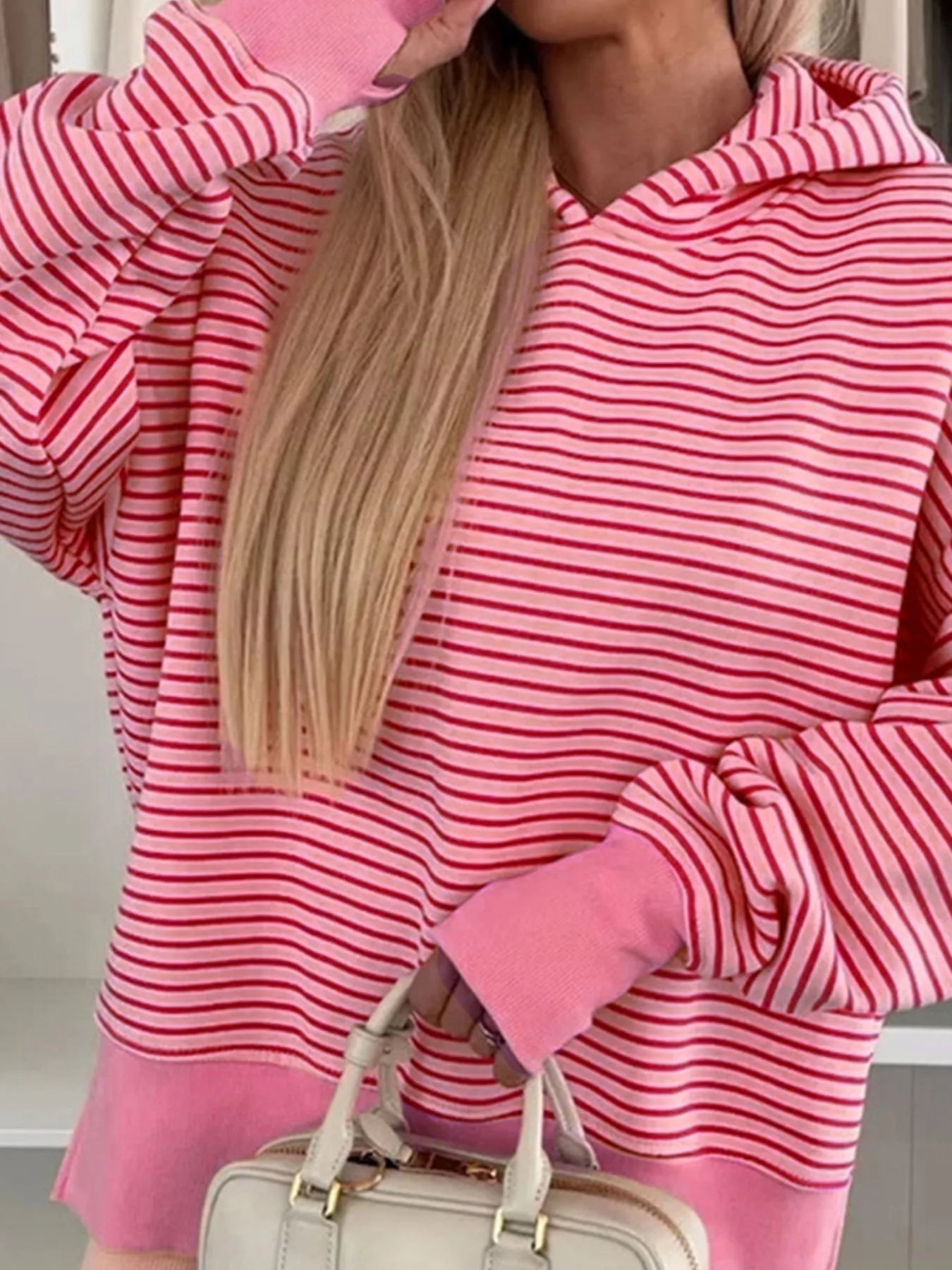 Striped Oversized Hoodie with Kangaroo Pocket