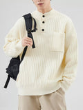 Men's Full Size Button Detail Long Sleeve Sweater Plus Size