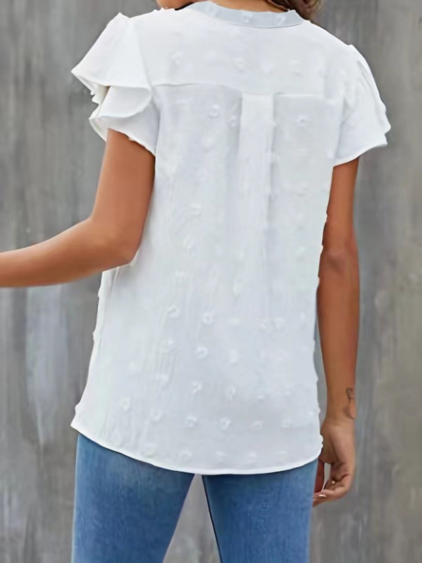 Swiss Dot Ruffled Sleeve Blouse