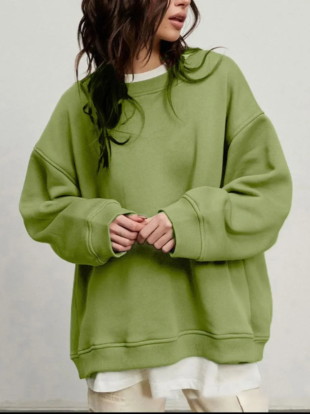 Round Neck Dropped Shoulder Long Sleeve Sweatshirt