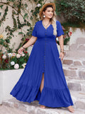 Plus Size Ruffled Hem V-Neck Maxi Dress