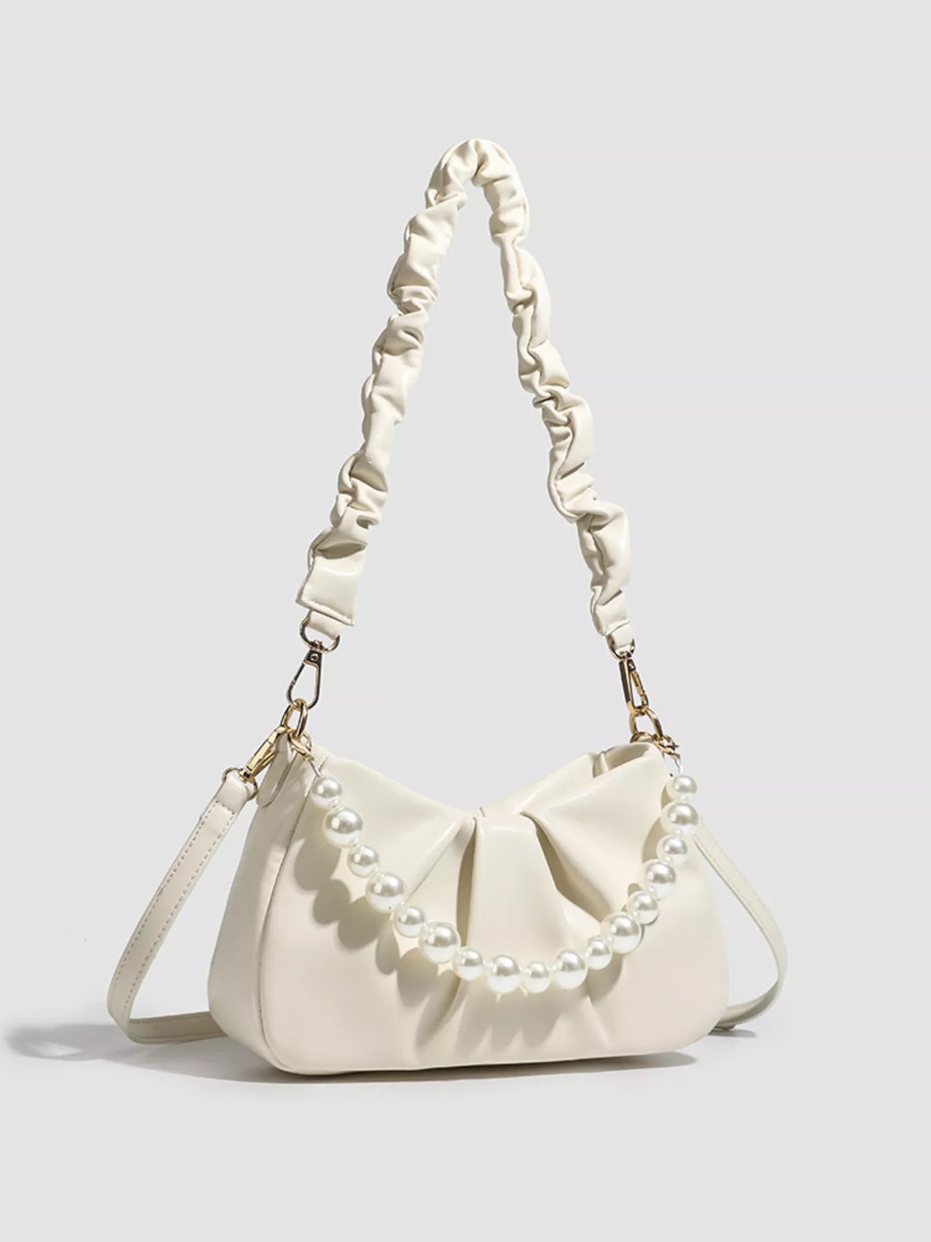 Ruched Handle Pearl Decor Crossbody Bag