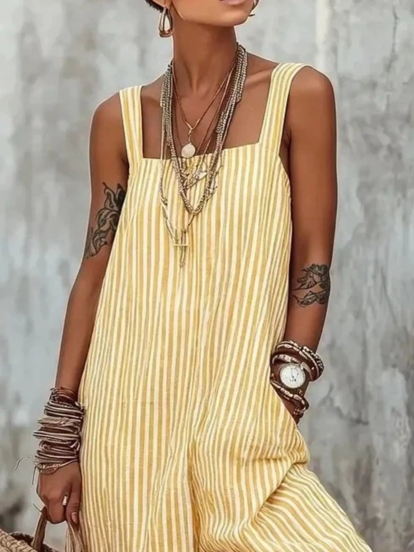 Full Size Striped Wide-Leg Jumpsuit Plus Size