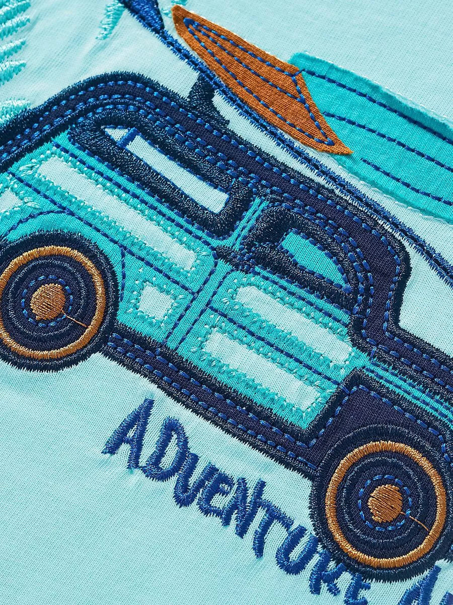 Children's Car Graphic Short Sleeve Tee and Plaid Shorts Set