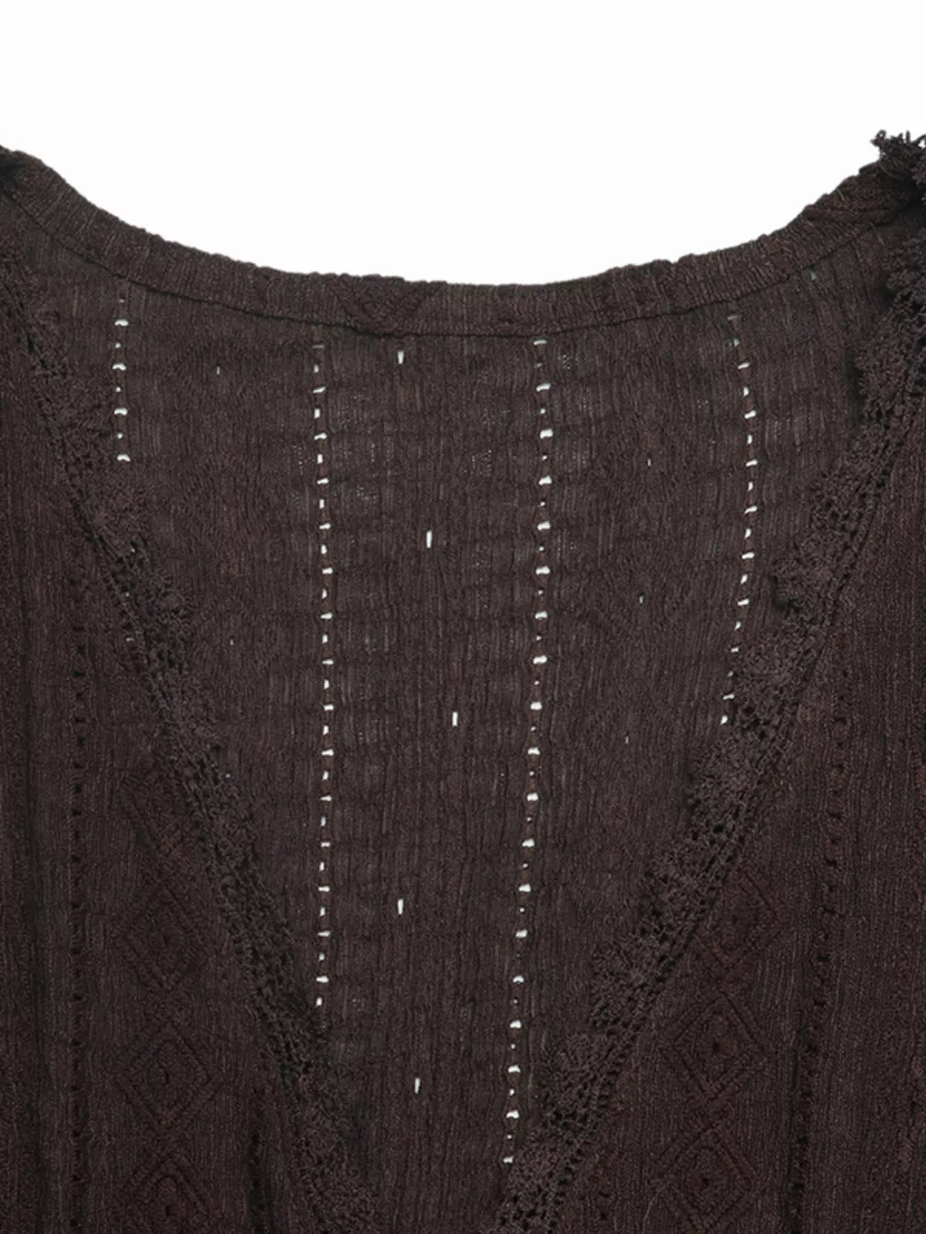 Lace Detail Ruffle Sleeve V-Neck Blouse