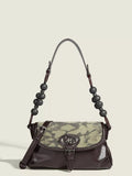Beaded Handle Flap Shoulder Bag