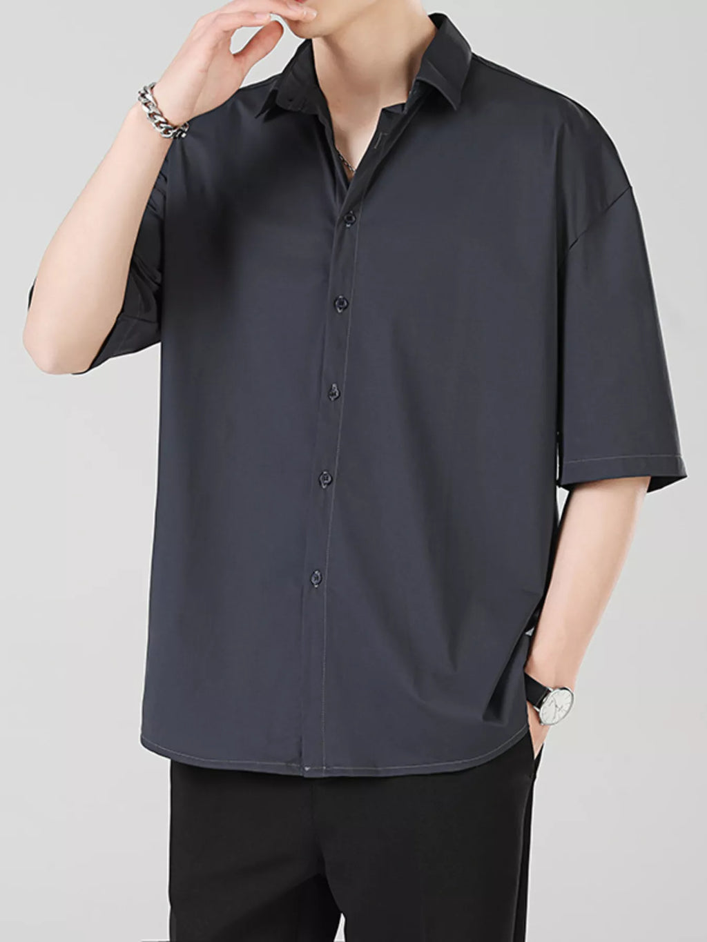 Men's Full Size Casual Short Sleeve Button-Down Shirt Plus Size