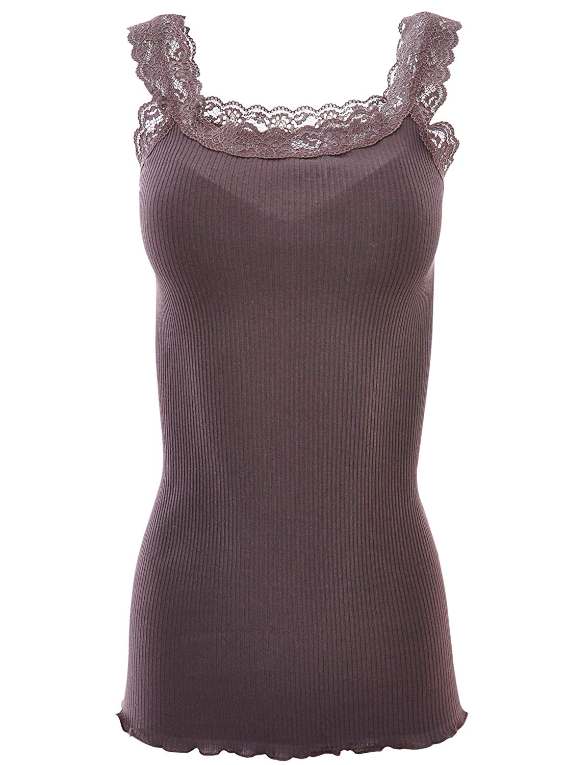 BASIC COTTON Free Spirit Premium Quality 100% Cotton Women's Lace Trim Tank Top Made in Italy (602)