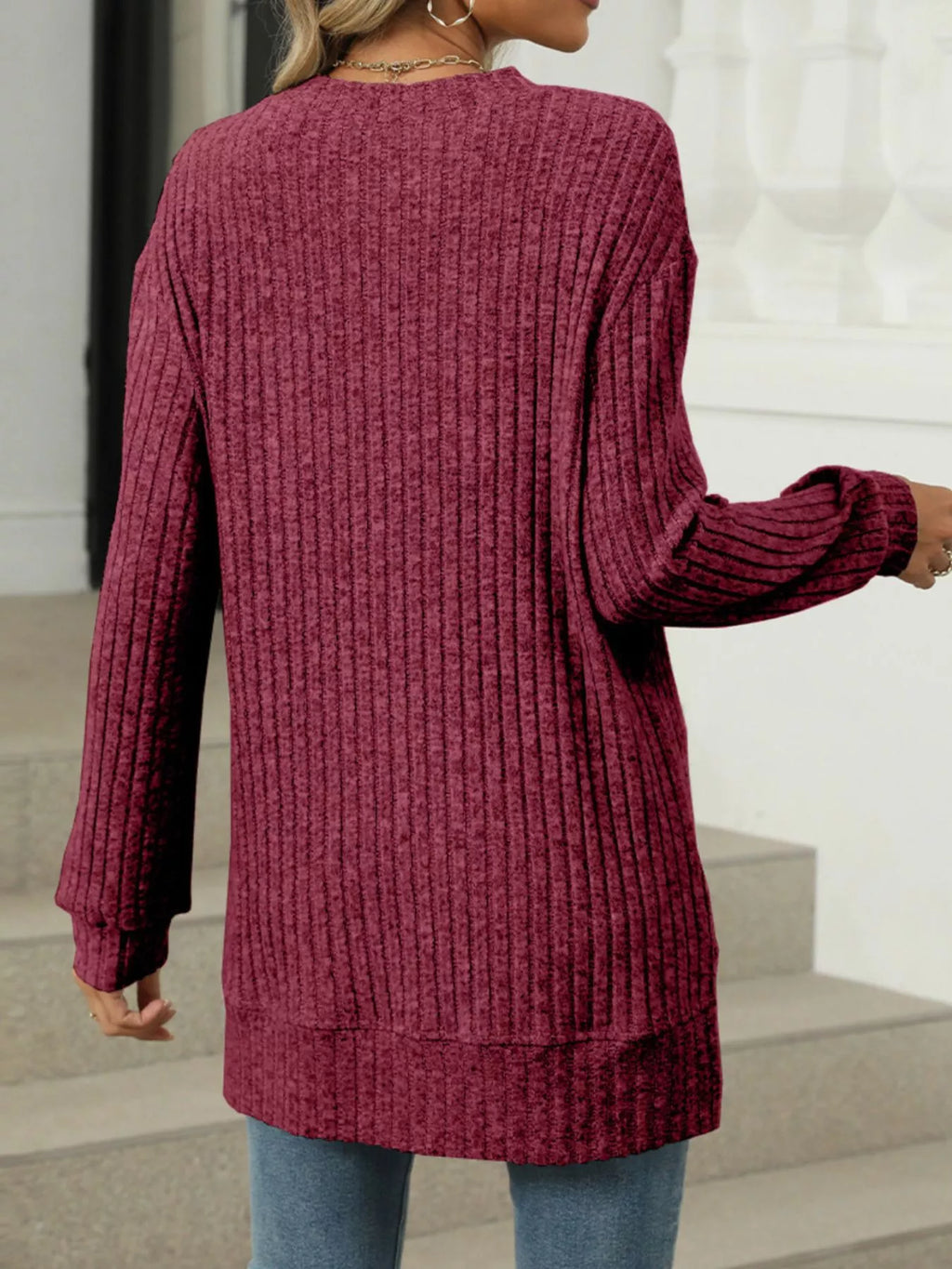 Ribbed Knit Round Neck Sweater