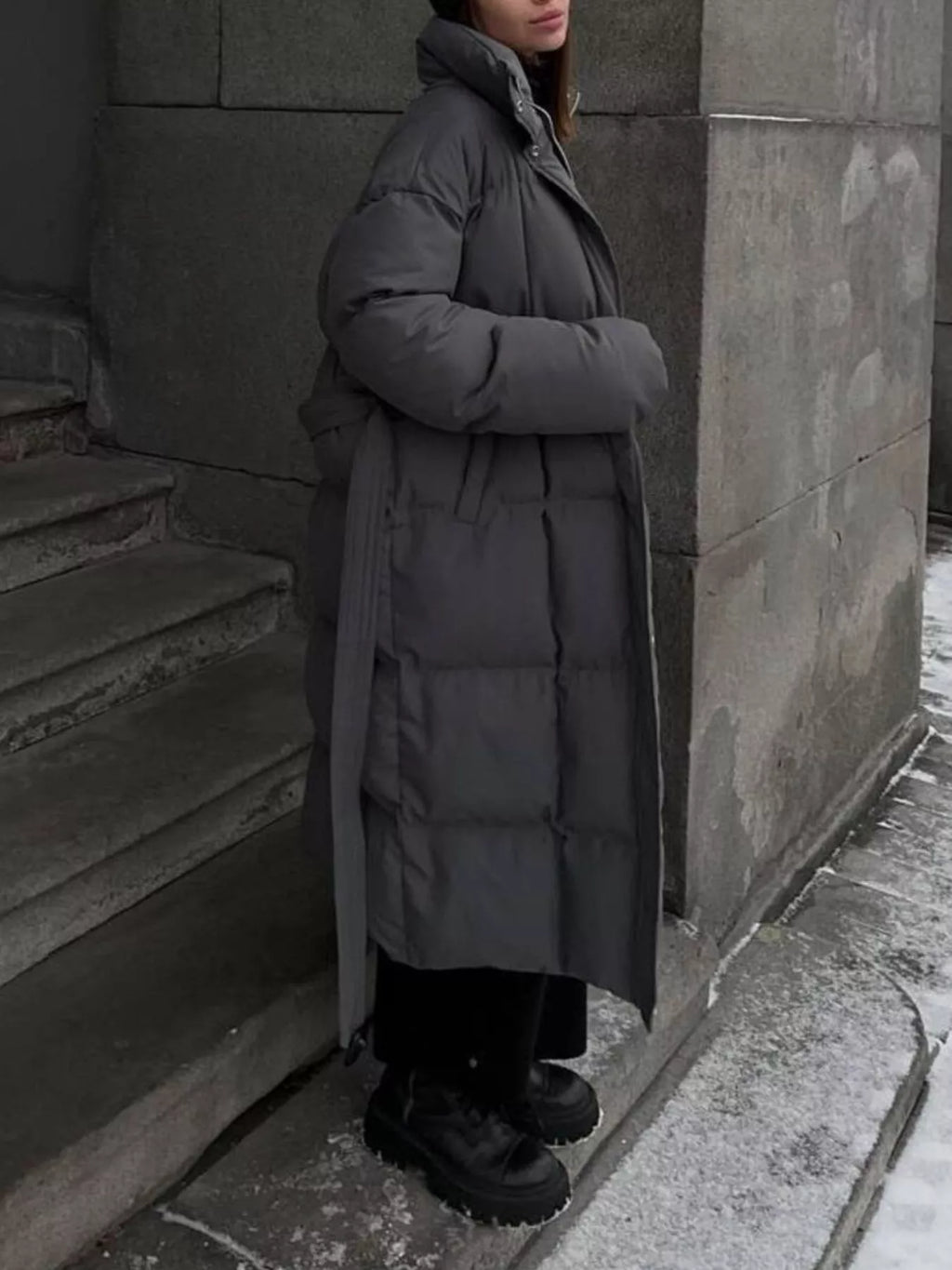 Longline Padded Winter Coat with Belted
