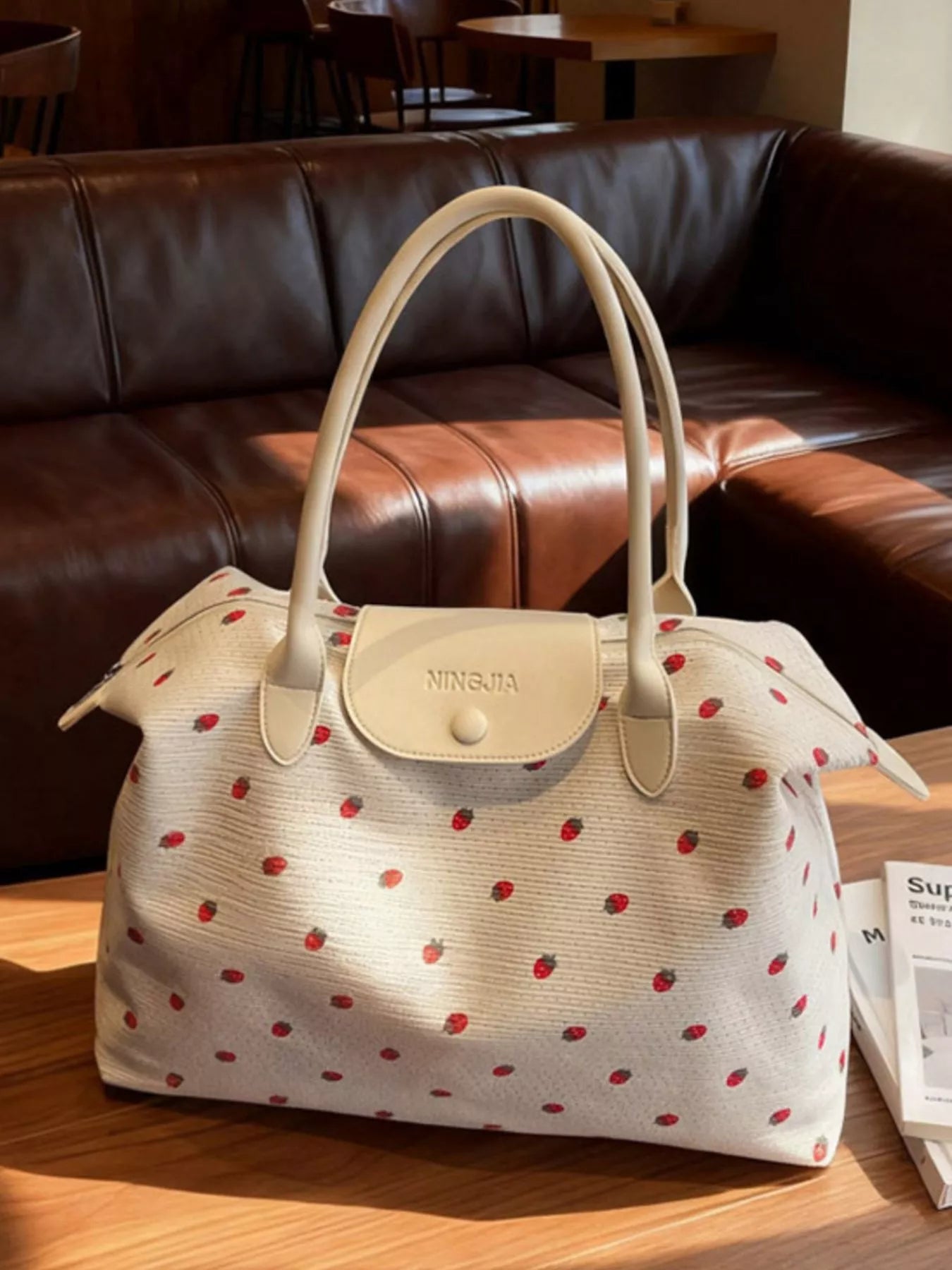 Strawberry Print Travel Bag