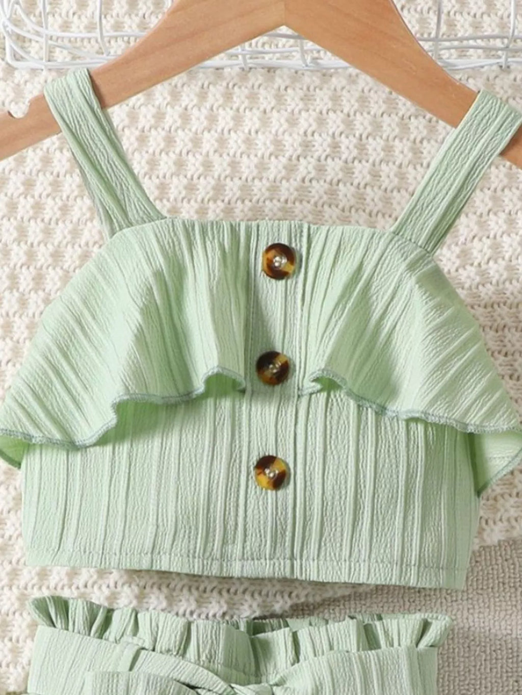 Children's Ribbed Ruffle Trim Top & Shorts Set