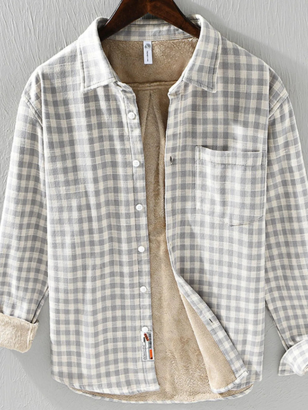 Men's Plus Size Plaid Button-Down Shirt with Contrast Inner Lining