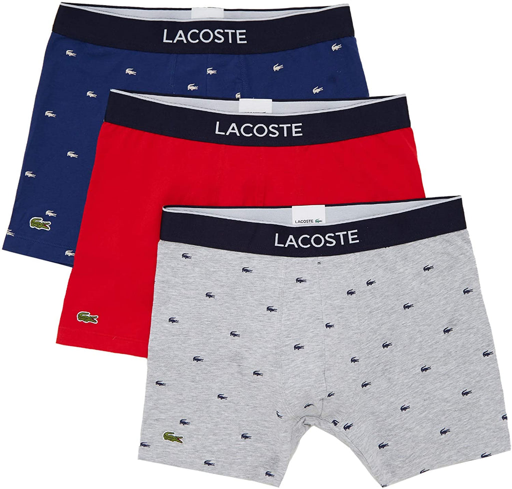 Lacoste Underwear Men's 3-Pack Allover Croc Cotton Stretch Boxer Briefs