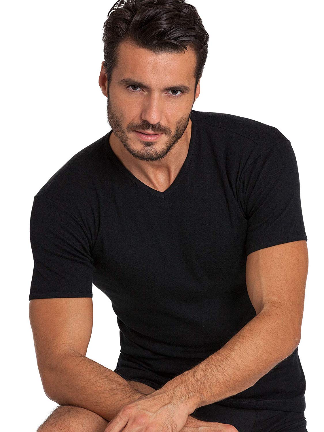 BASIC COTTON Free Spirit Premium Quality Cotton Men's V - Neck T-Shirt Proudly Made in Italy (985)
