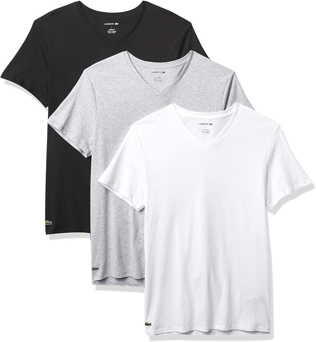 Lacoste Underwear Men's Essentials 3-Pack 100% Cotton Regular Fit V-Neck T-Shirts