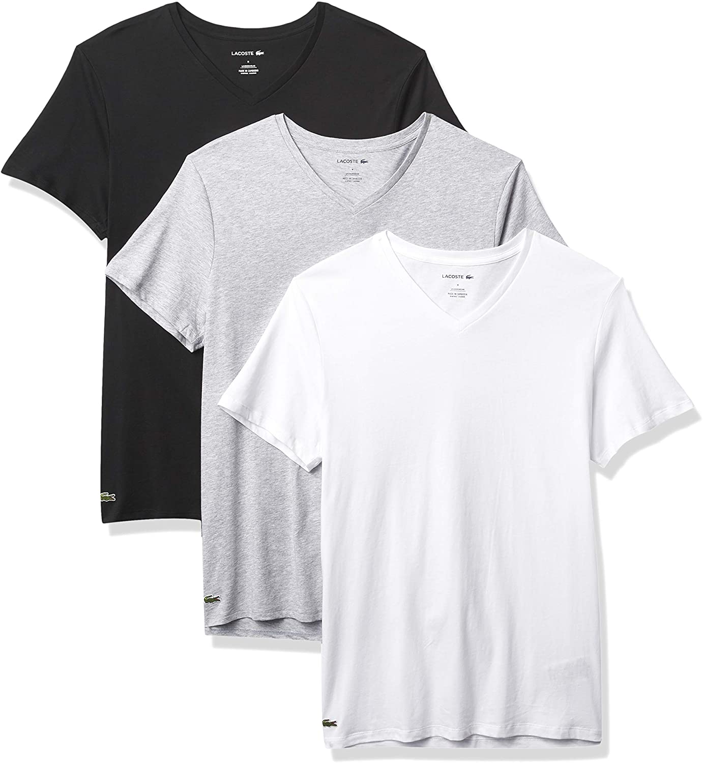 Lacoste Underwear Men's Essentials 3-Pack 100% Cotton Regular Fit V-Neck T-Shirts