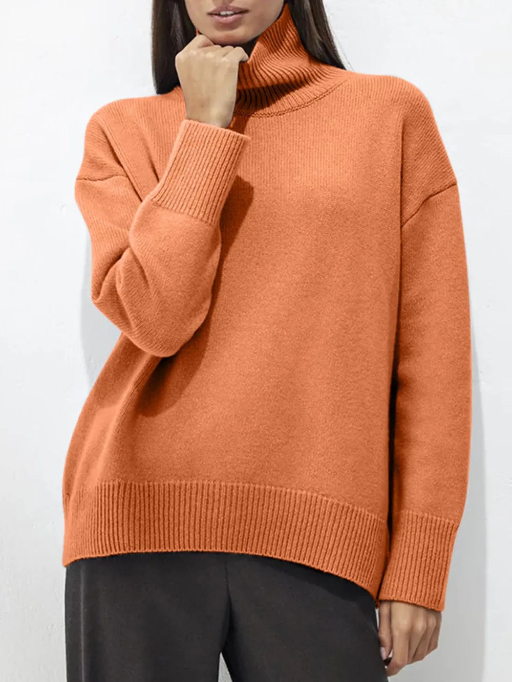 Turtleneck Drop Shoulder Long Sleeve Sweater