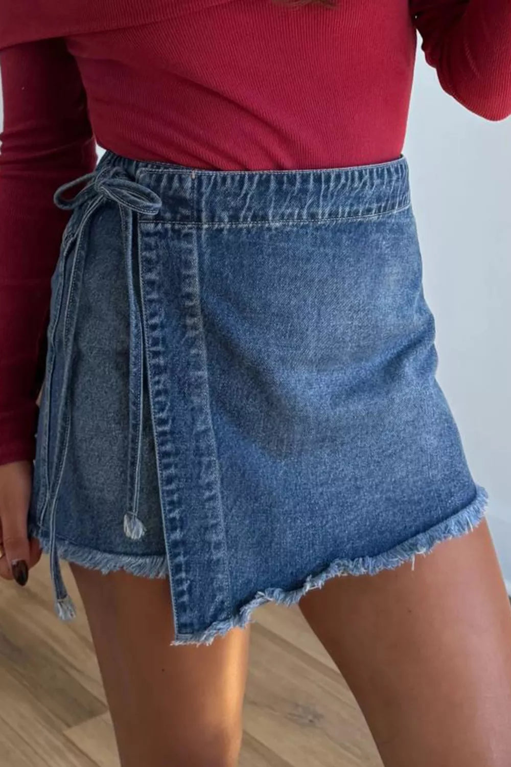 Wrapped Tied Waist Denim Skort