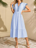 Striped Notched Ruffle Sleeve Dress