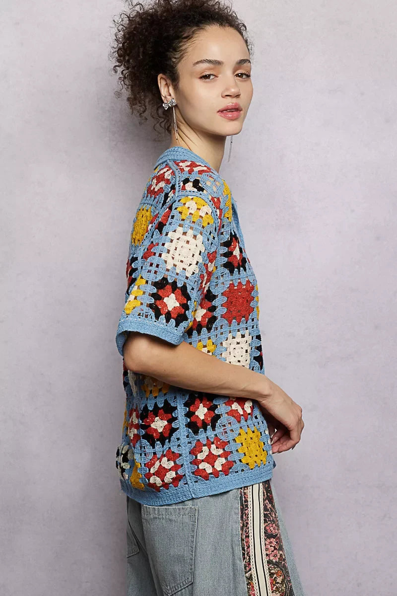 POL Crochet Short Sleeve Relaxed Fit Shirt