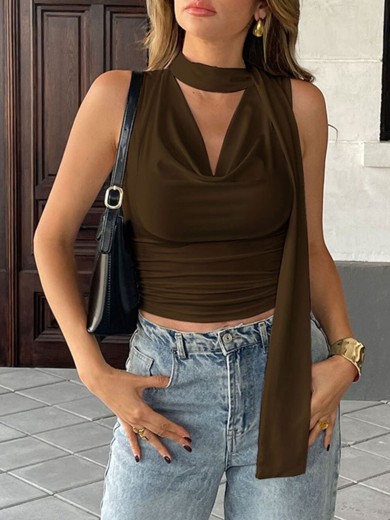 Cowl Neck Ruched Cami