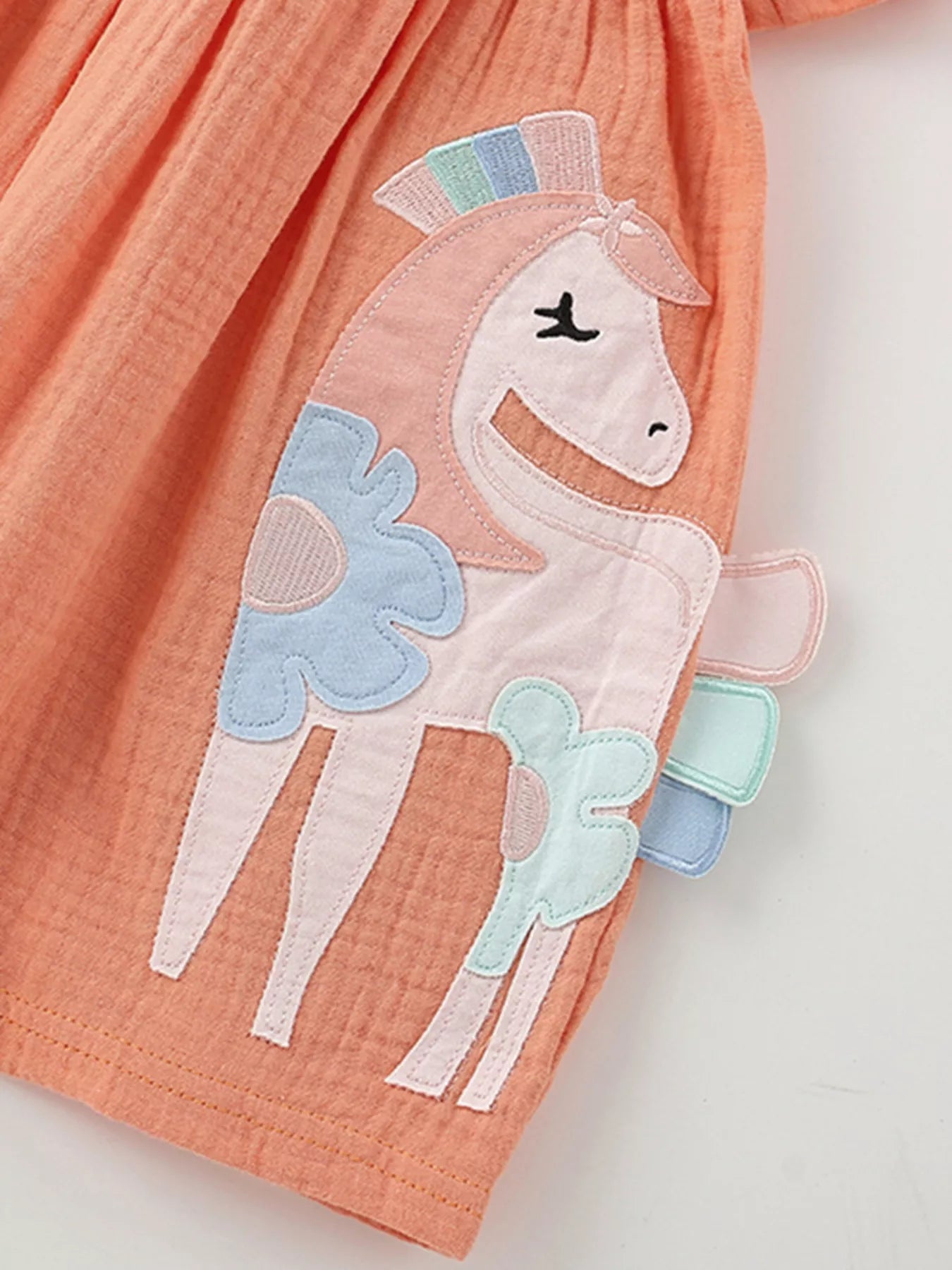 Children's Cute Unicorn Applique Ruffle Sleeve Dress