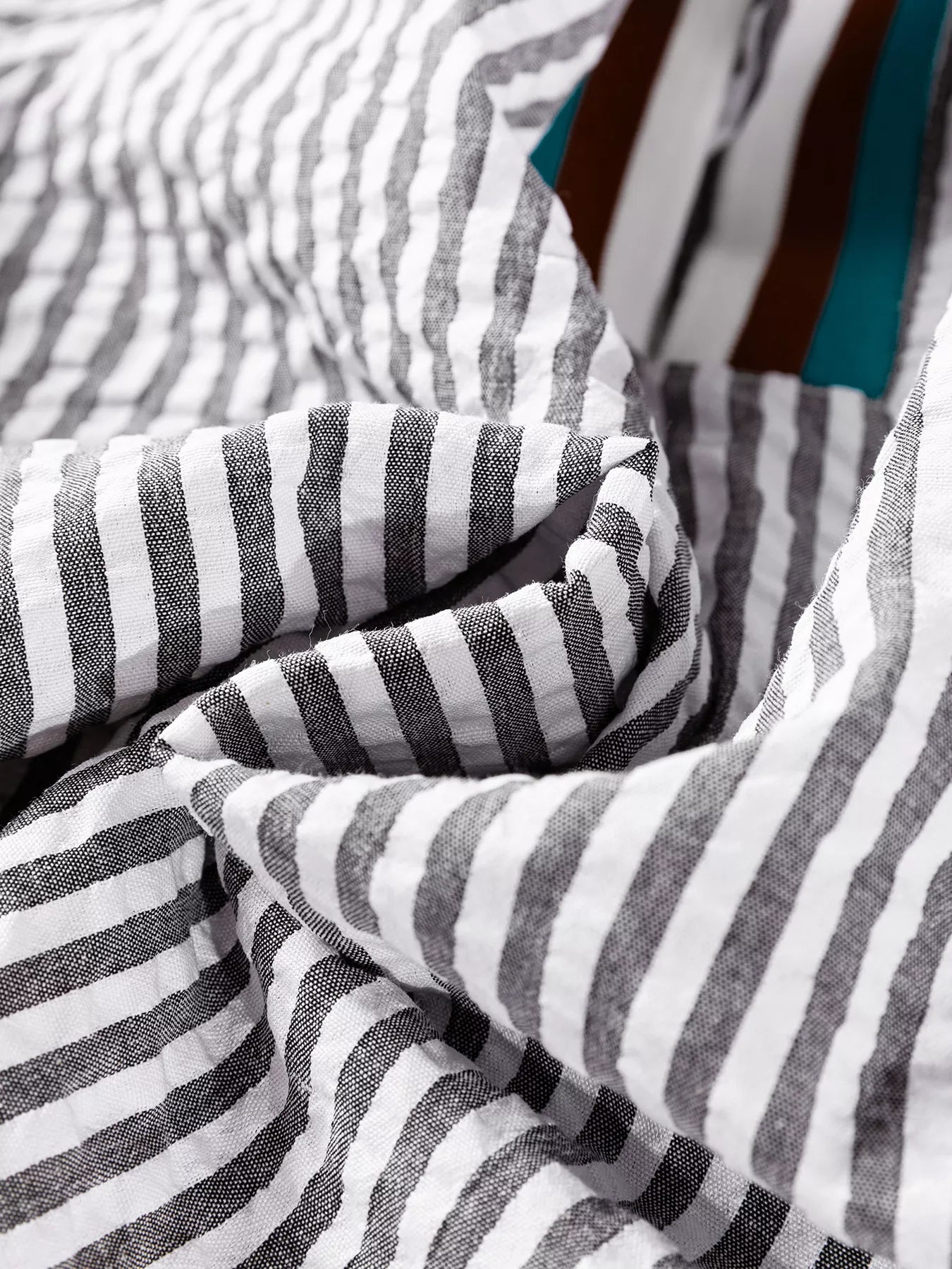 Striped Print Contrast Patchwork Detail Split Neck Blouse