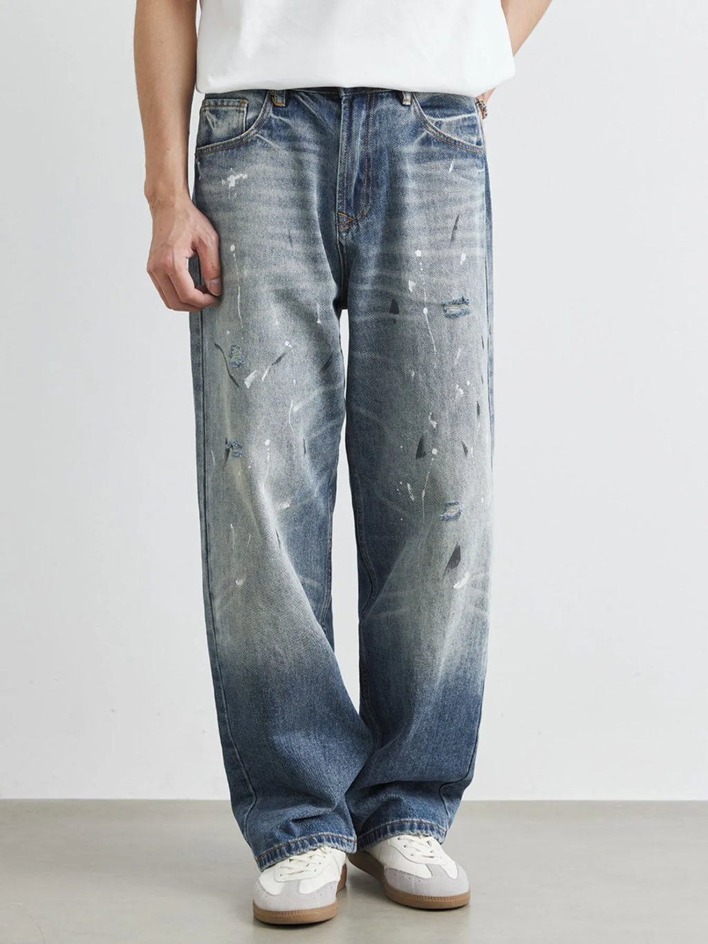 Men's Distressed Paint Splatter Relaxed Fit Jeans