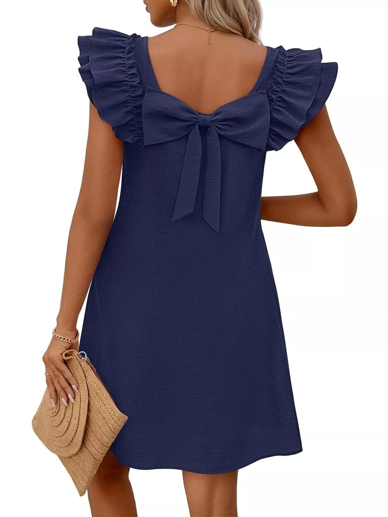Ruffled Sleeve Square Neck Casual Dress