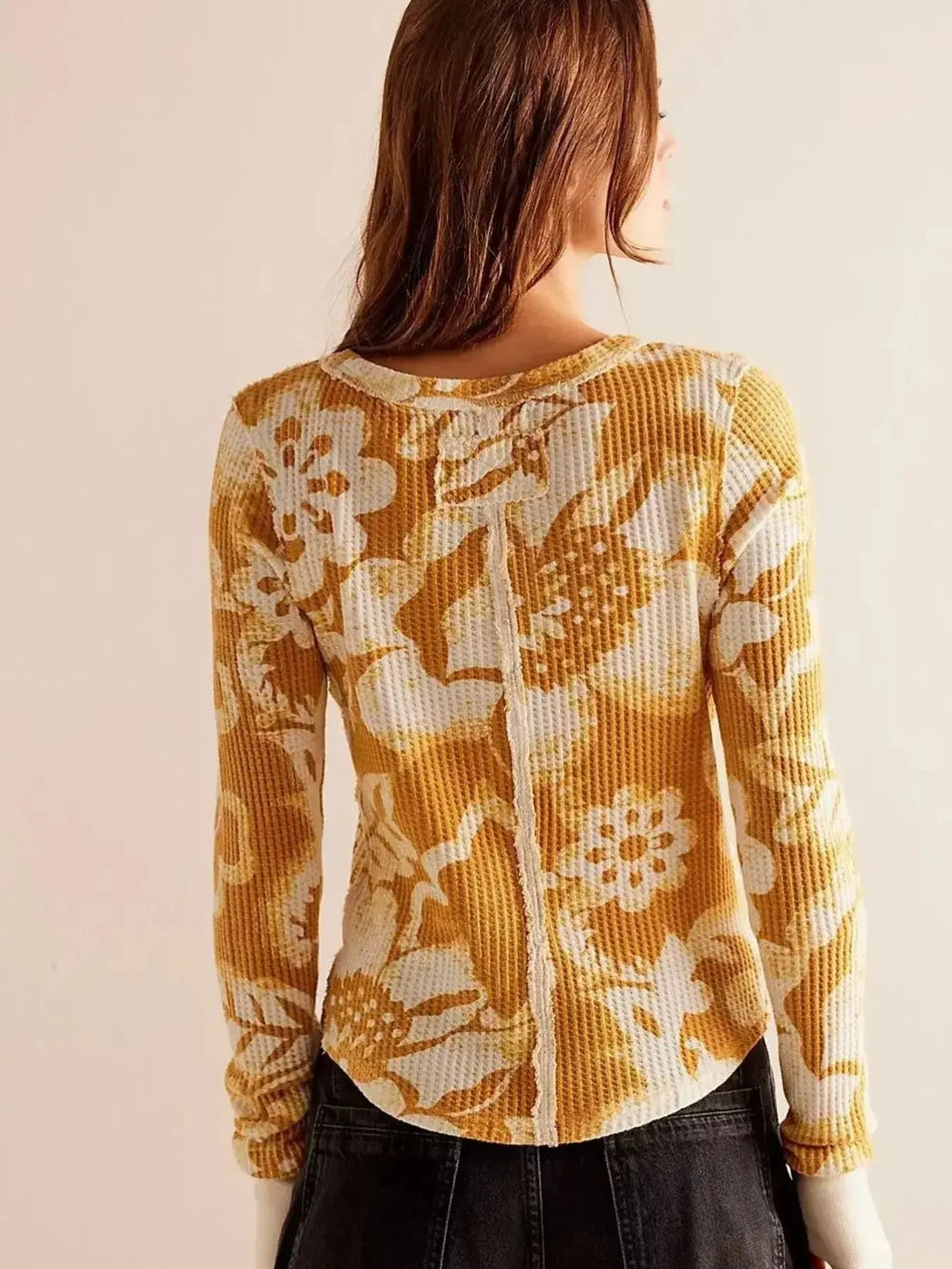 Floral Print Waffle Knit Top