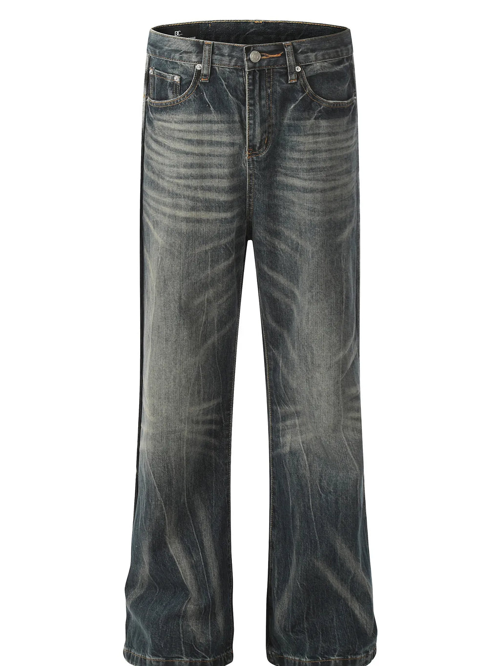 Men's Seam Detail Cat's Whisker Washed Straight Jeans