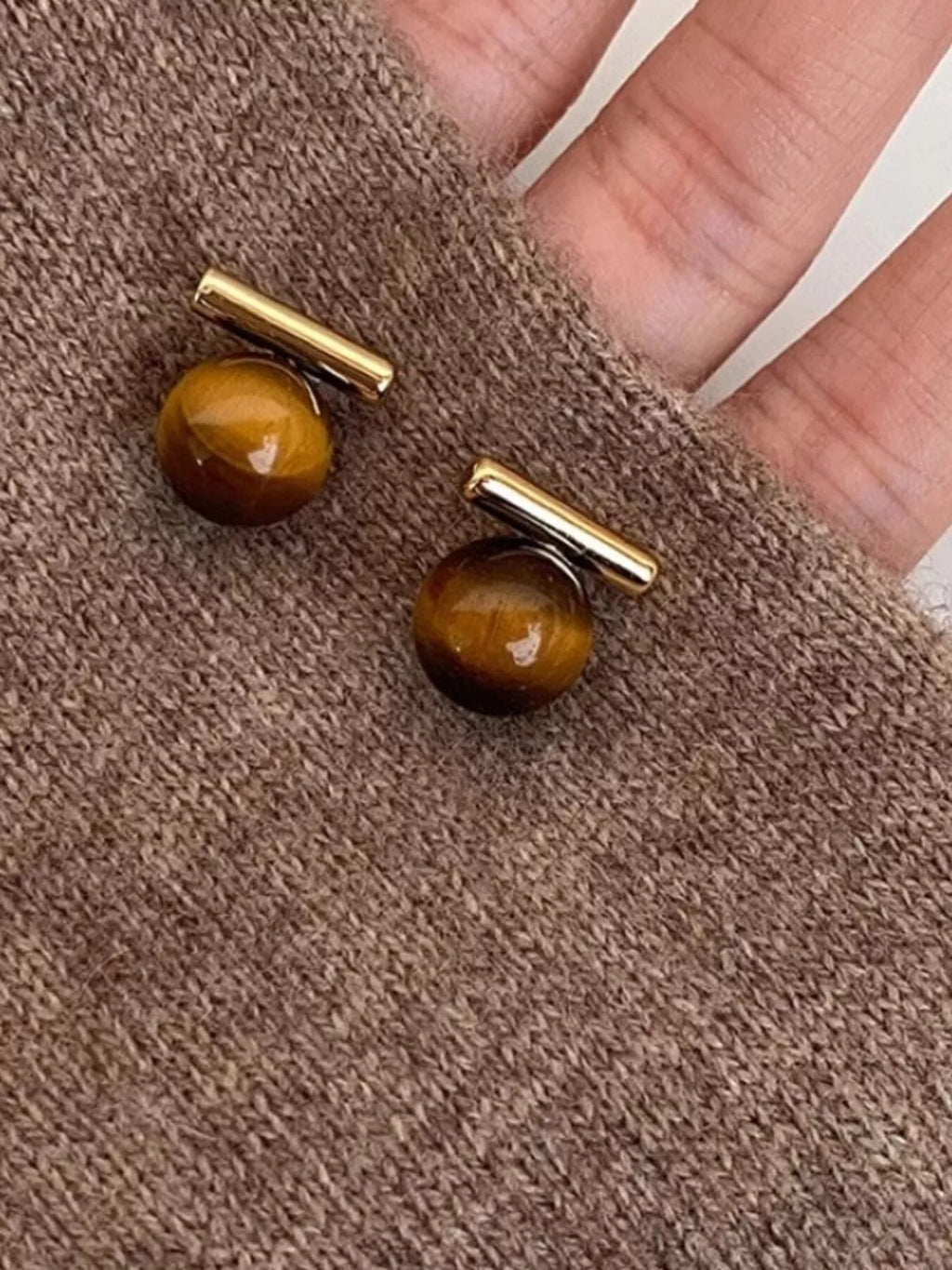 Tiger Eye Stone Stud Earrings