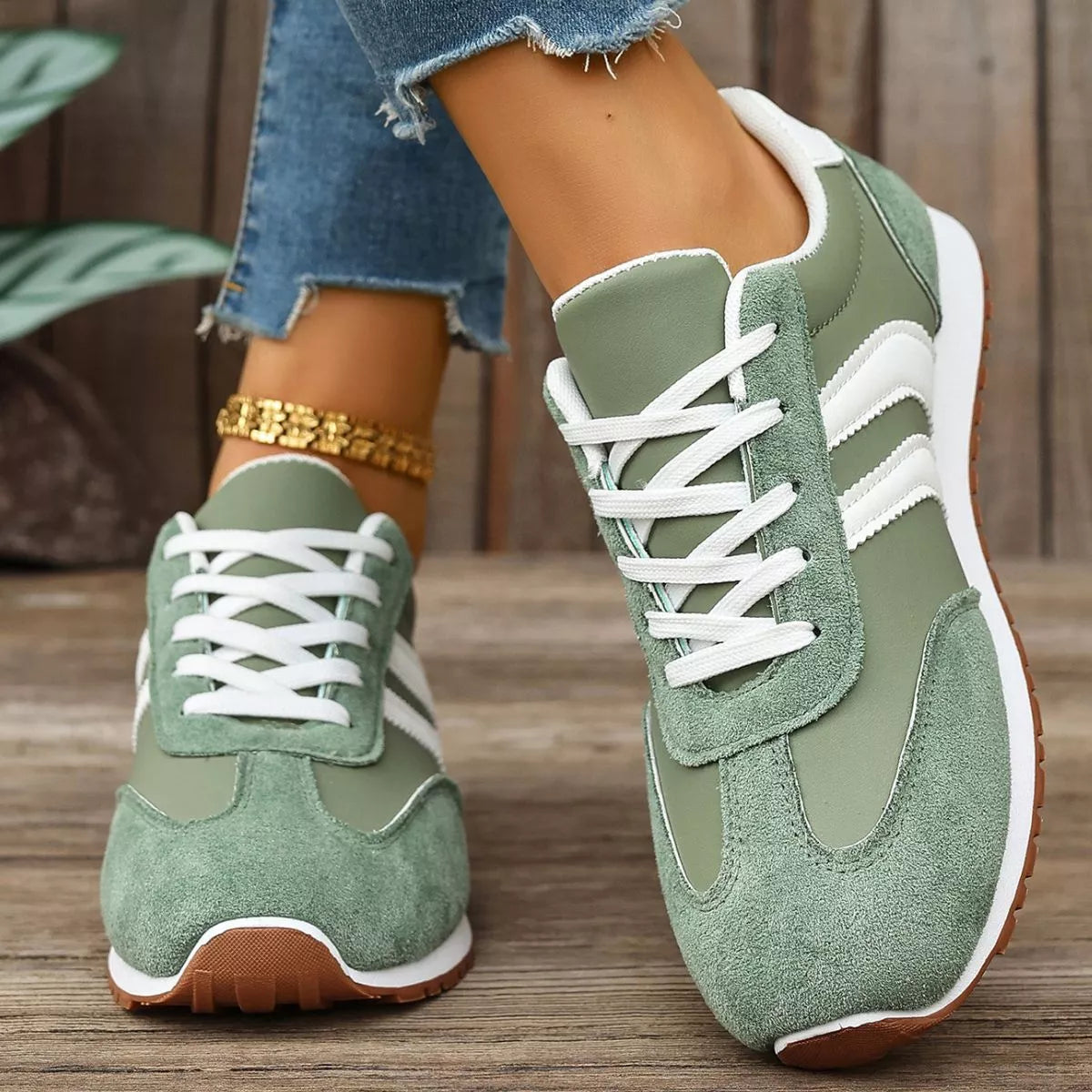 Striped Lace-Up Casual Sneakers