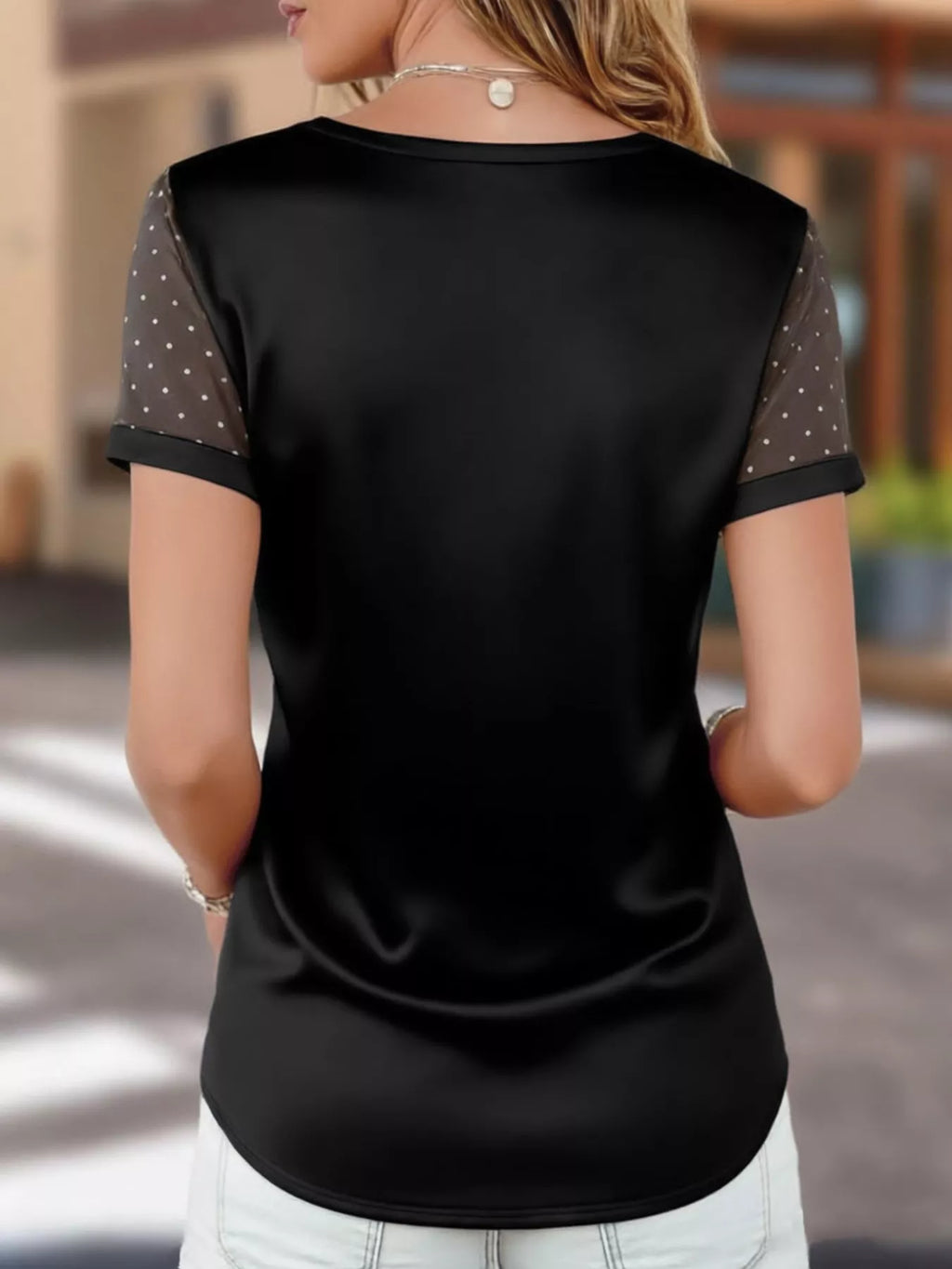 Sheer Sleeve V-Neck Top