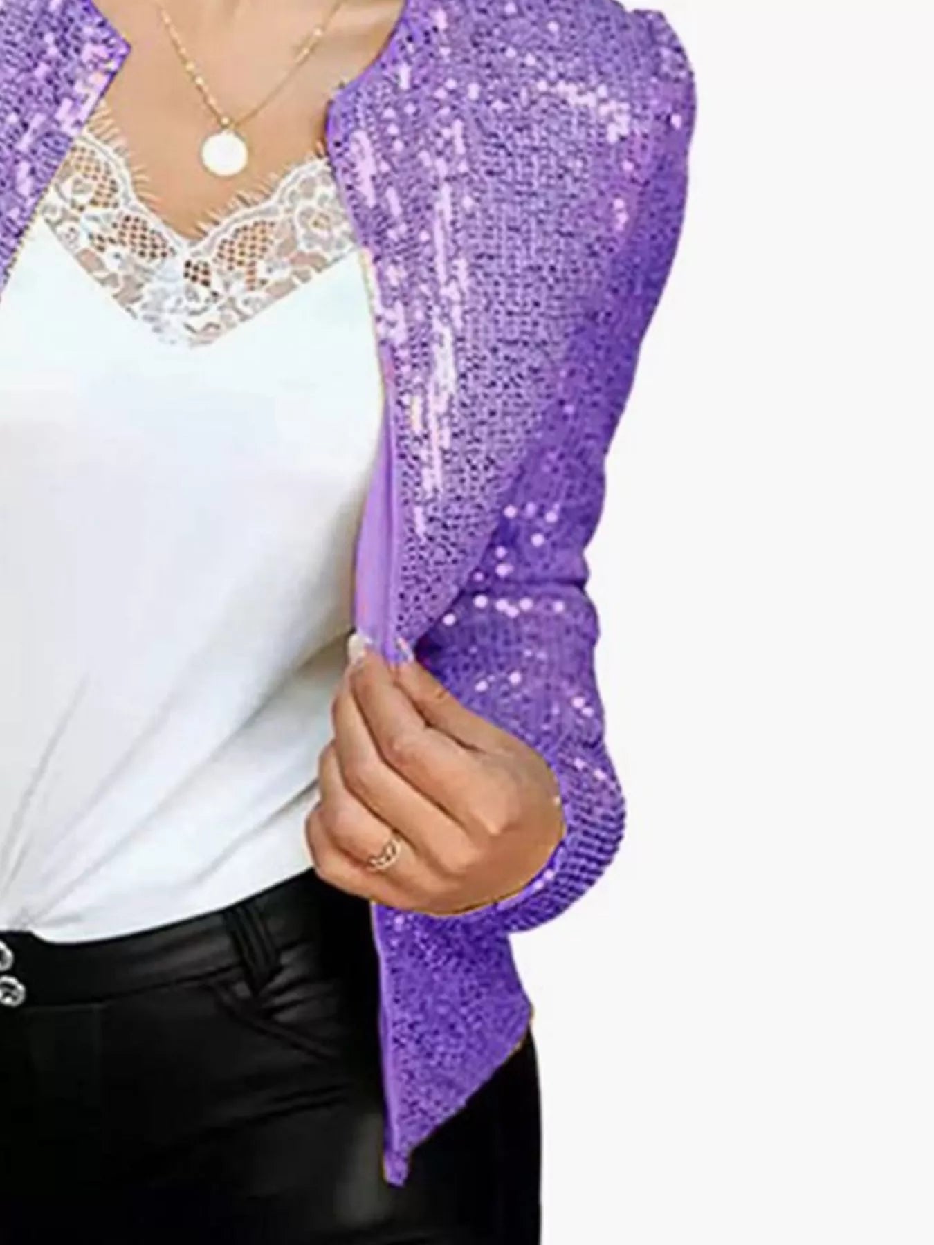 Full Size Sequin Long Sleeve Jacket Plus Size