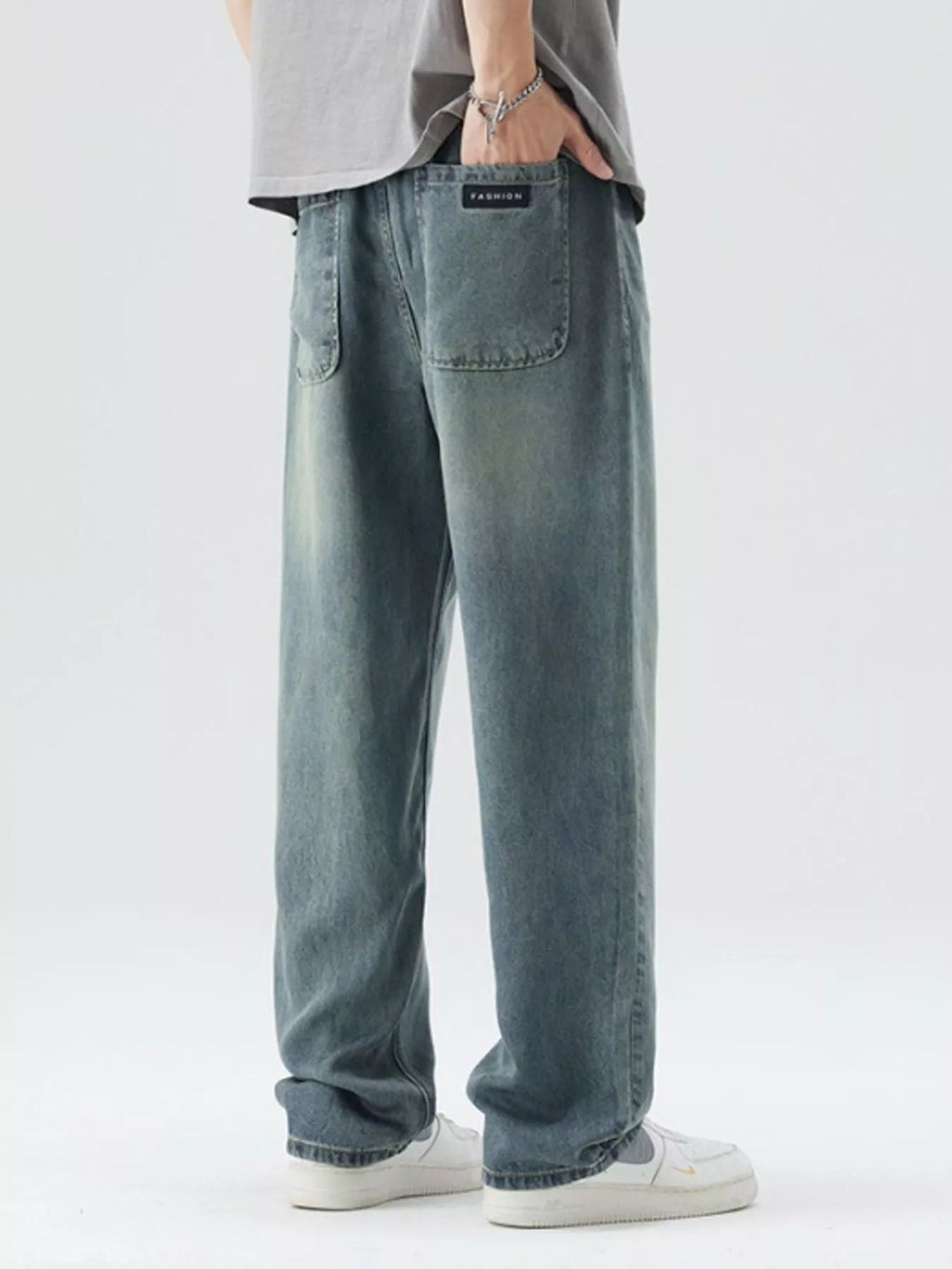 Men's Washed Wide Leg Relaxed Fit Jeans