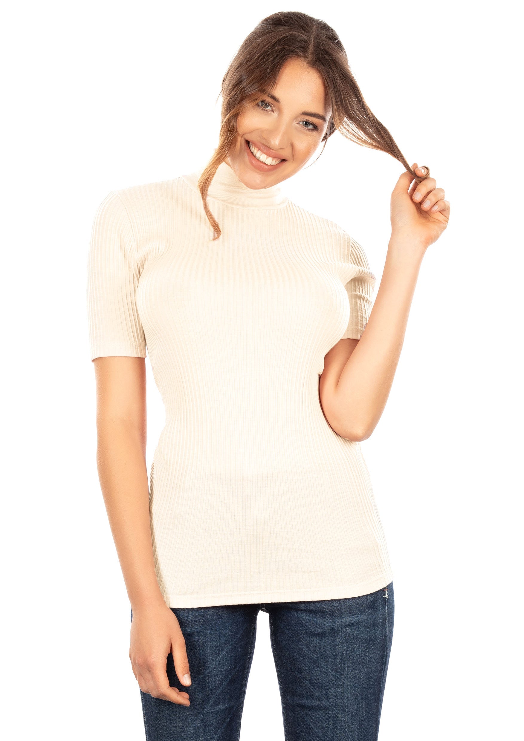 EGI Exclusive Merino Wool Blend Top with Short Sleeves. Proudly Made in Italy (8218)