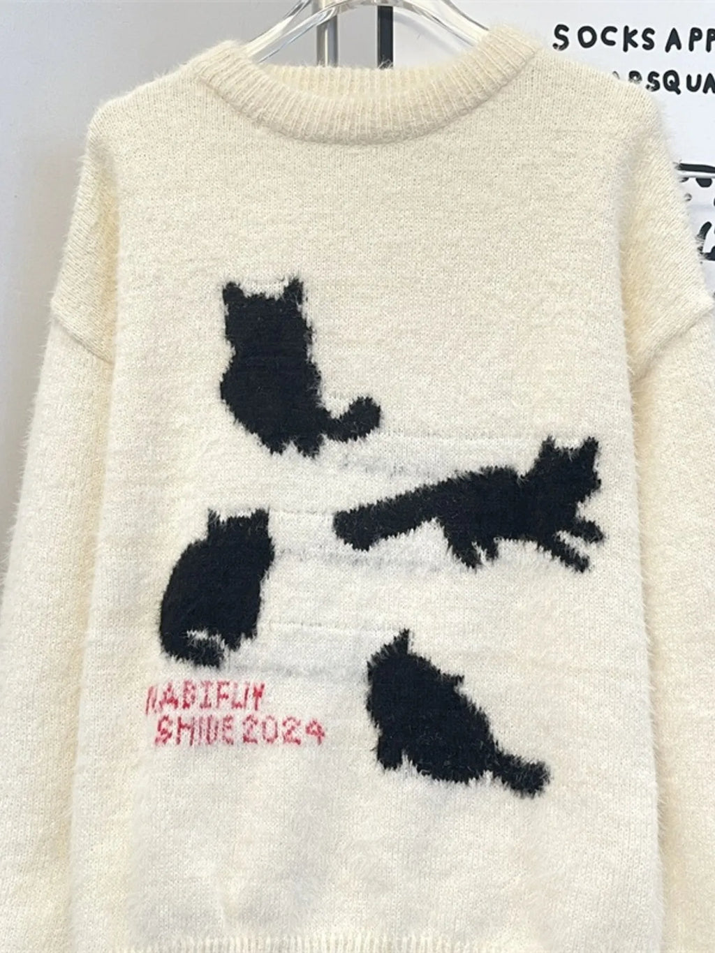 Men's Cute Cat Fuzzy Knit Pullover