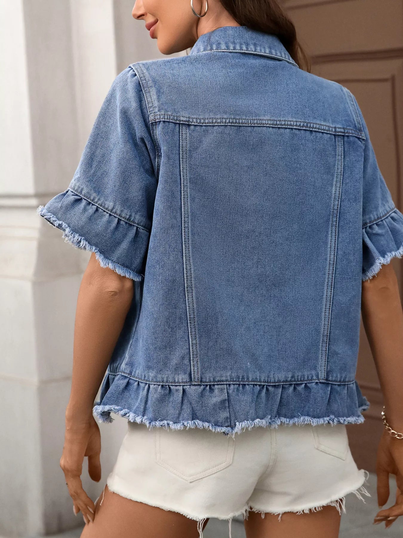 Raw Hem Button Up Denim Jacket